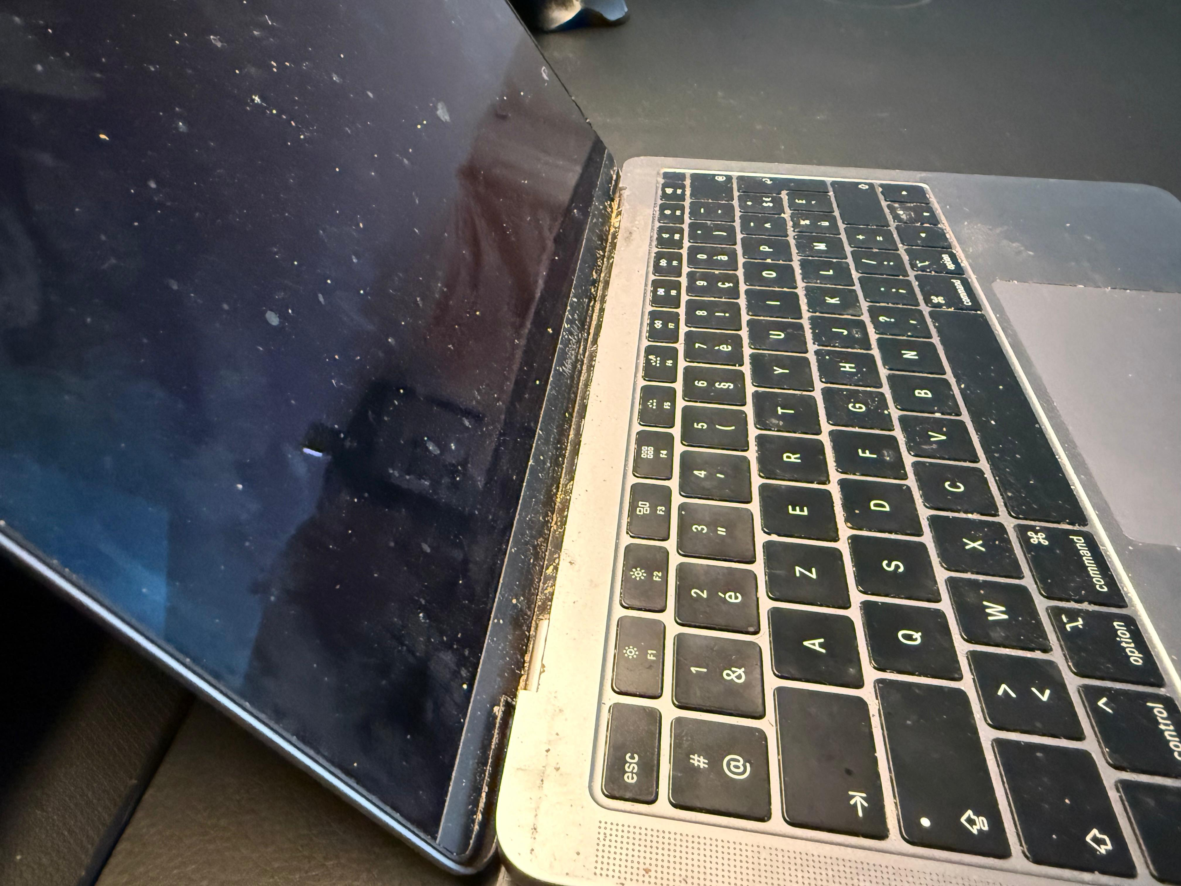 MacBook vóór de herstelling met een beeldprobleem.